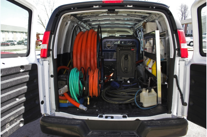 carpet cleaning company van with professional equipment